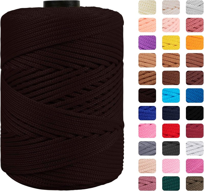 CAMAL Polypropylene Cord 3mm 185 Yards Colorful Polyester Yarn Handmade Knitting Thread Macrame Cord 3mm for Crochet Bags, DIY Crafts, Plant Hangers, Making Macrame Project(Black Coffee) - Image 1